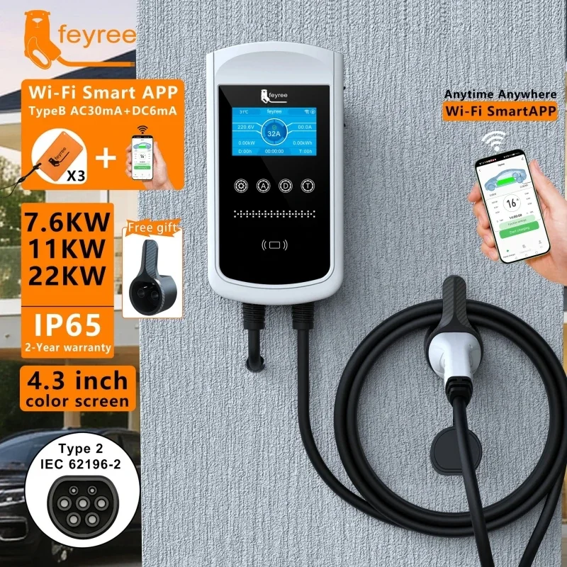 Ev Charger Type 2 22Kw 32A 3 Phase - Cargador Feyree Tipo 2 para Vehículos