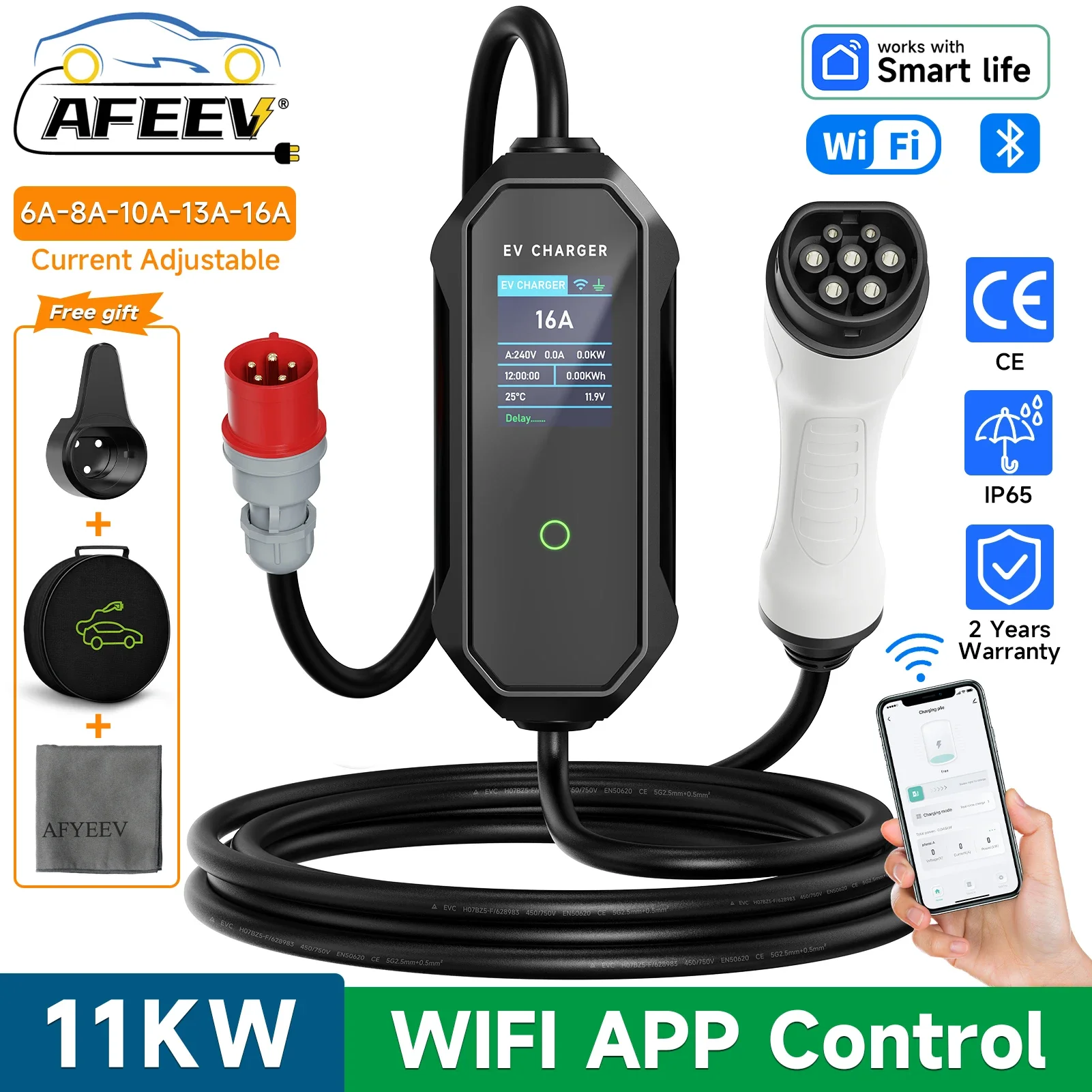 Type 2 Portable Ev Charger 11Kw Cee - AFEEV-cargador EV portátil tipo 2, 11KW,